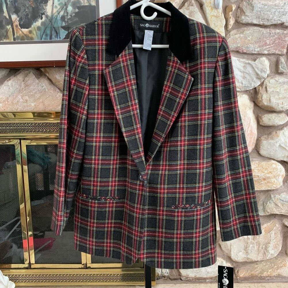 NWT Sag Harbor plaid blazer size 14 classic Americana preppy posh classy tailore